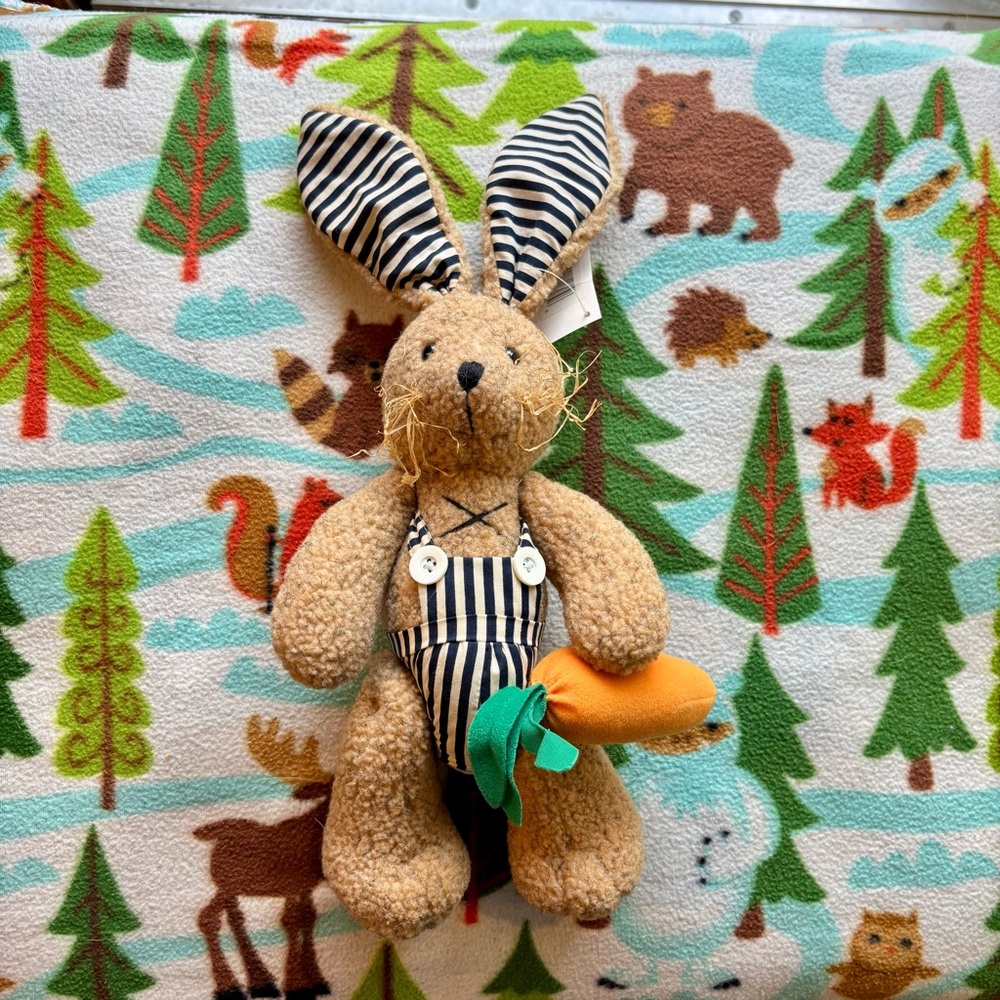 🐰🥕 Vintage Easter Bunny 👩‍🌾 Posable Carrot Farmer Rabbit Stuffed Animal 🐰🥕